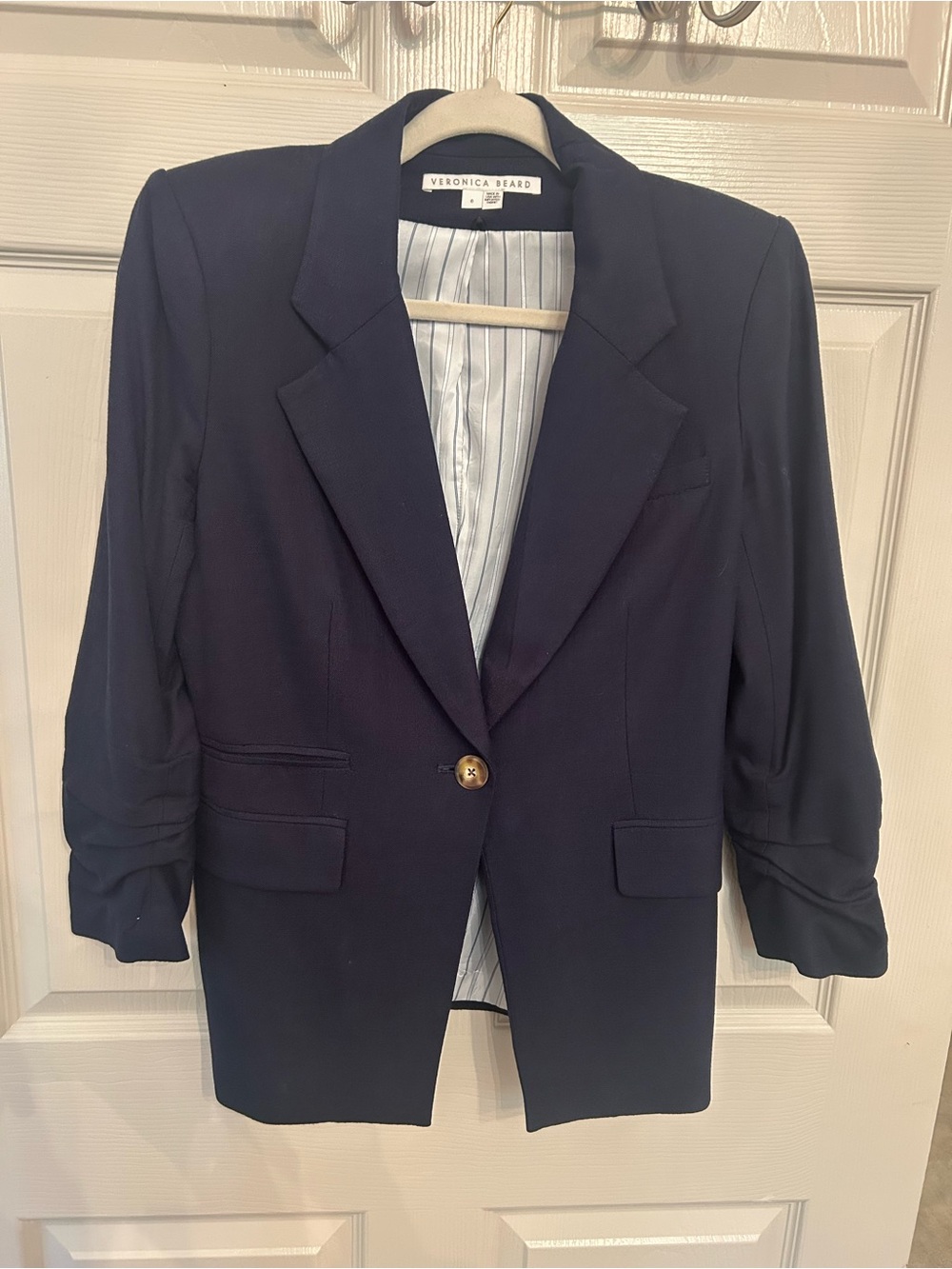 Veronica Beard Navy Structured Blazer with Gold Button